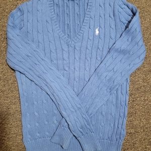 Ralph Lauren Polo Womens Cable Knit Sweater, Blue, Large